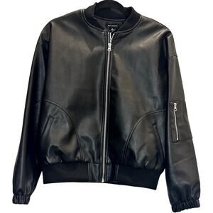 Blu Pepper – Faux Leather Bomber Jacket – Black – Size Small